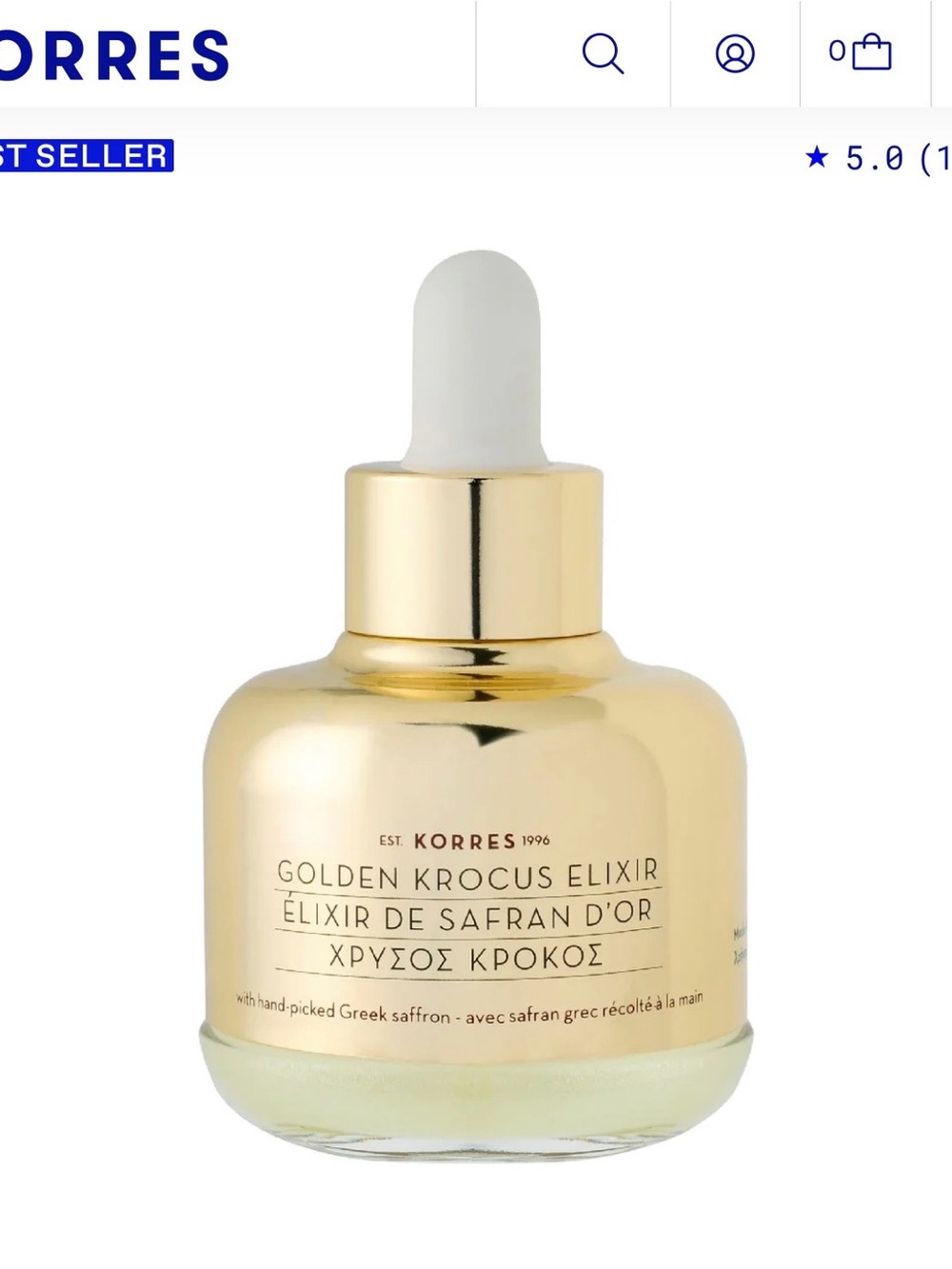 NWT-Korres Golden Krocus Elixir - Gold Hydrating Face Serum